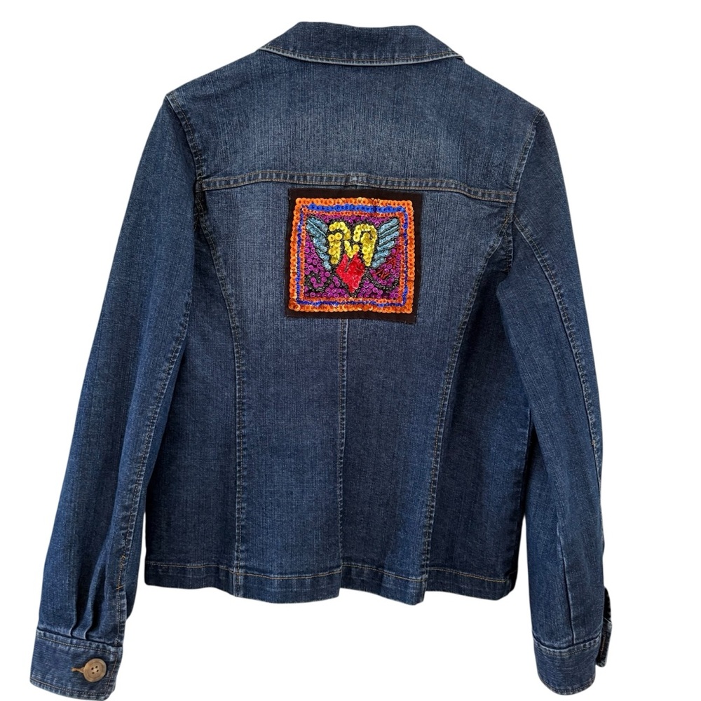 Embellished Denim Jacket Sequin Women’s Size Large